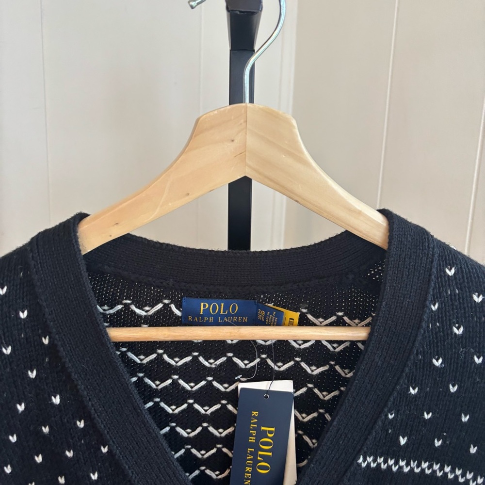 Polo Ralph Lauren NWT Snowflake Black Cotton Cashmere Fair Isle Cardigan Men 3XB